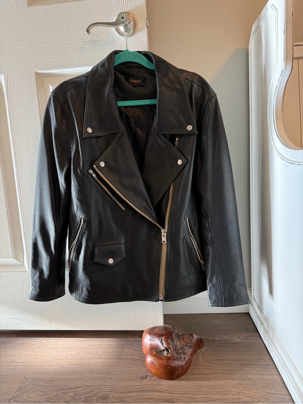 Quince Black Leather Asymmetrical Moto Jacket